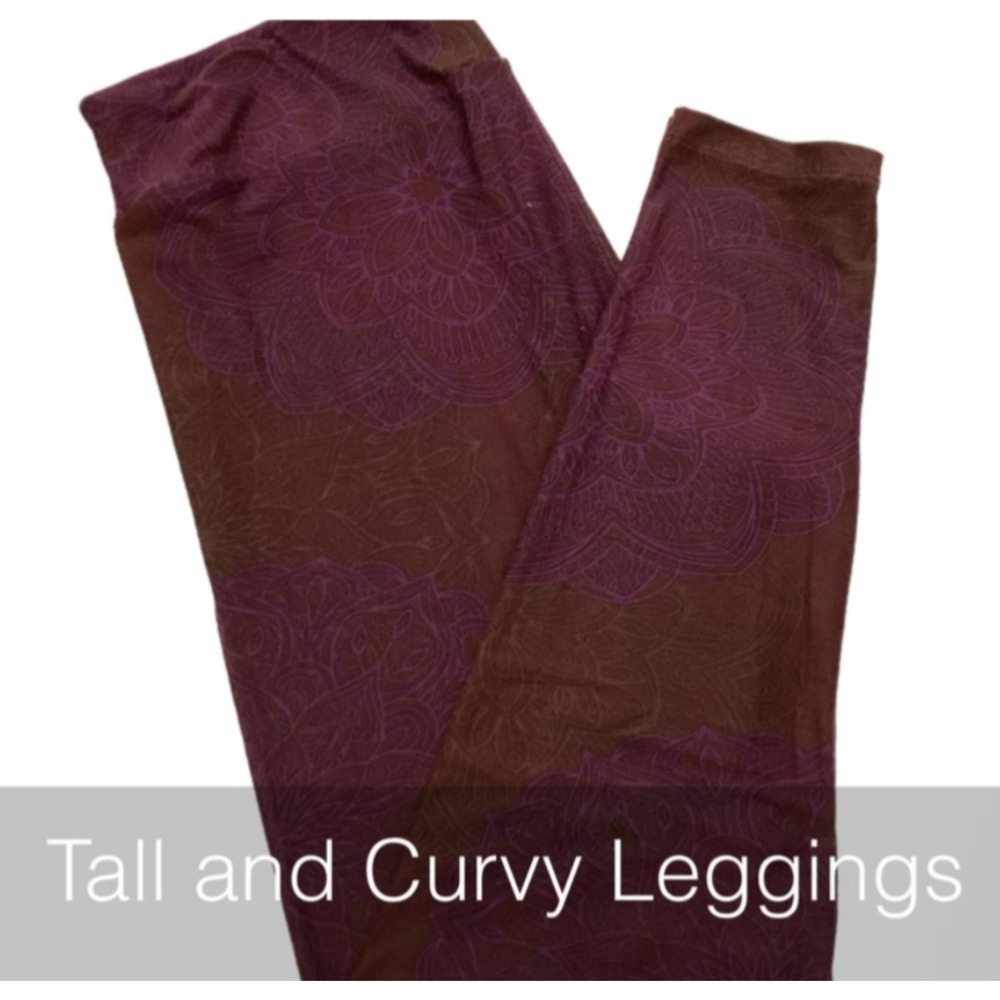 LuLaRoe Womens Leggings Size TC Dark Red Purple Mandalas Paisley Floral NWT